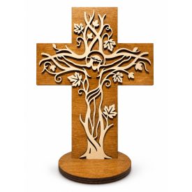 Jézus a kereszten – 3D fa asztali kereszt