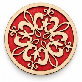 Mandala fa poháralátét – Piros ornamentikus minta