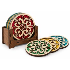 Mandala fa poháralátét szett – 6 db-os, tartóval