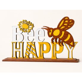   Bee Happy – méhecskés asztali fa dekoráció, 26 × 22 cm